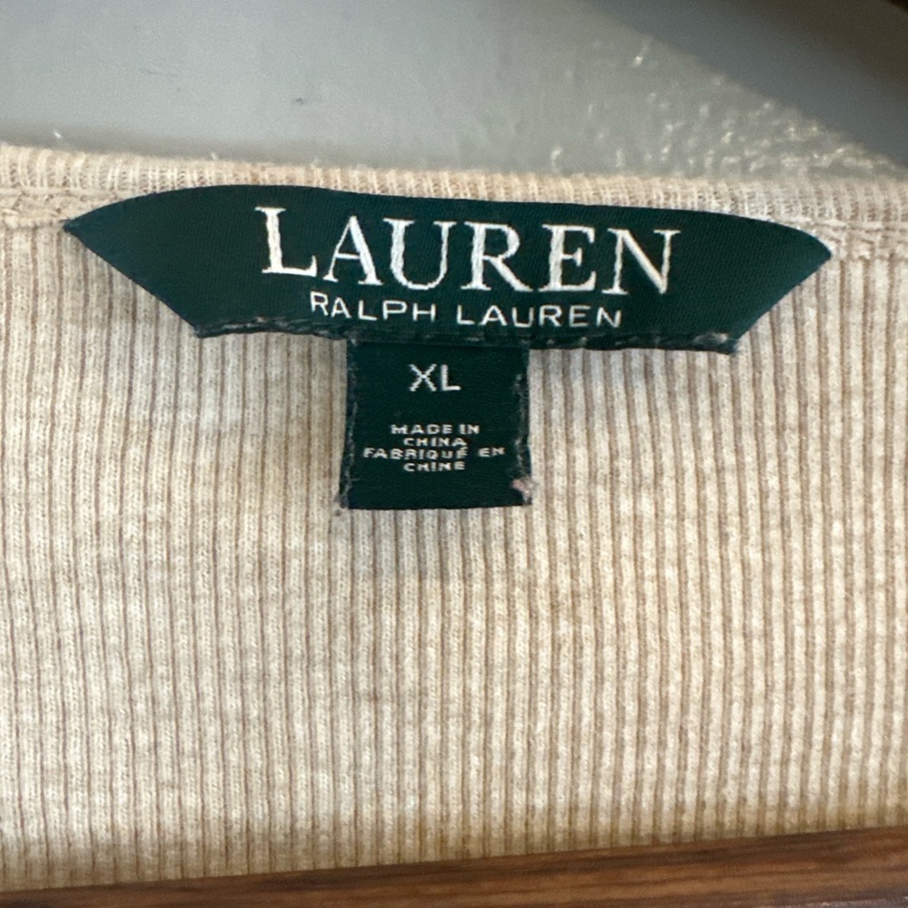 Lauren Ralph Lauren Ribbed Knit Top XL Zip Shoulder Long Sleeve Quiet Luxury - Picture 3 of 6